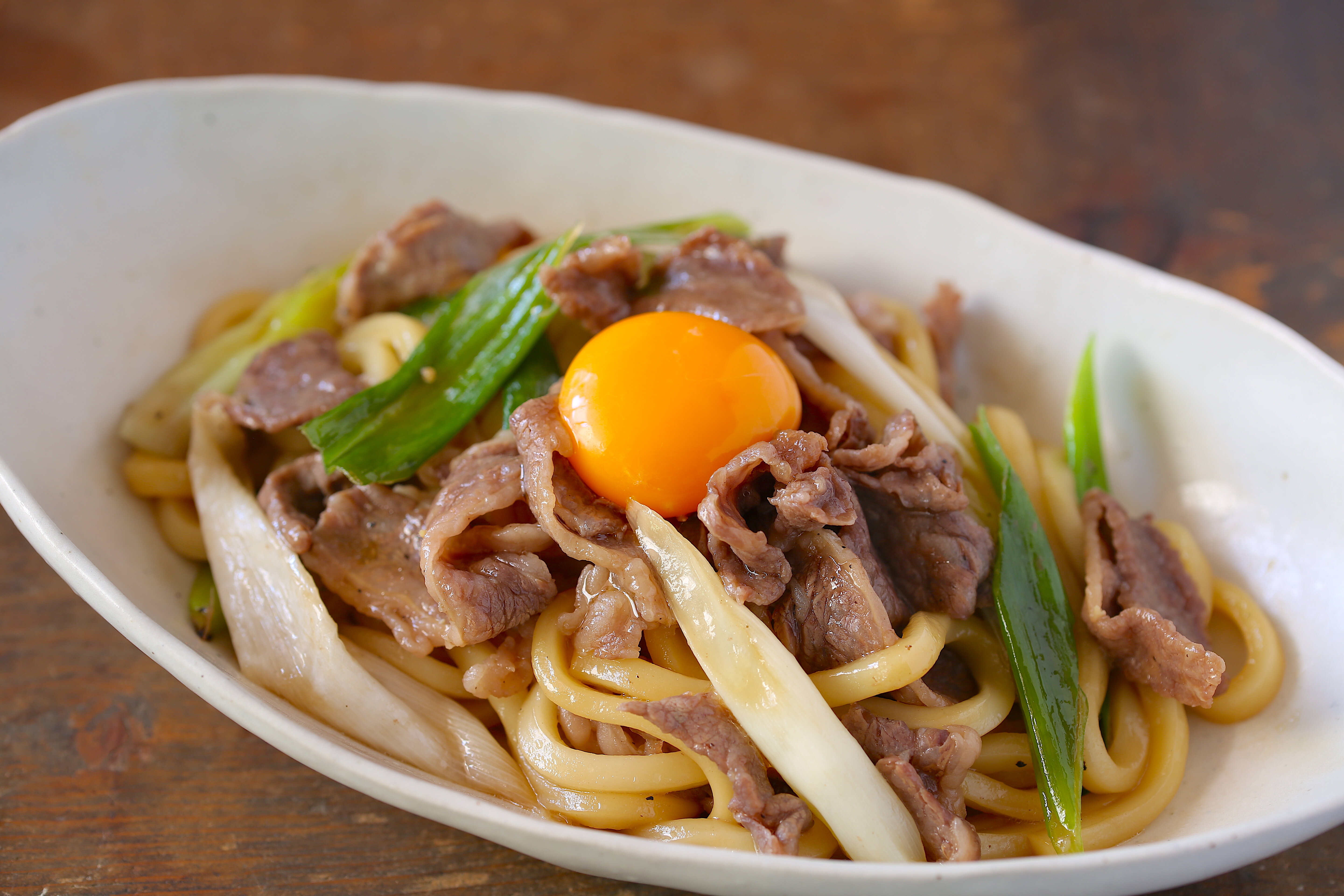 白ネギと牛肉のすきうどん