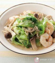 レタスときのこ、えびの塩とろみ炒め