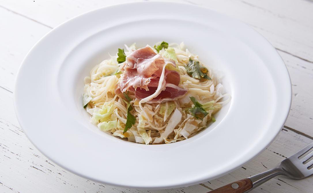 白菜と生ハムの冷製パスタ