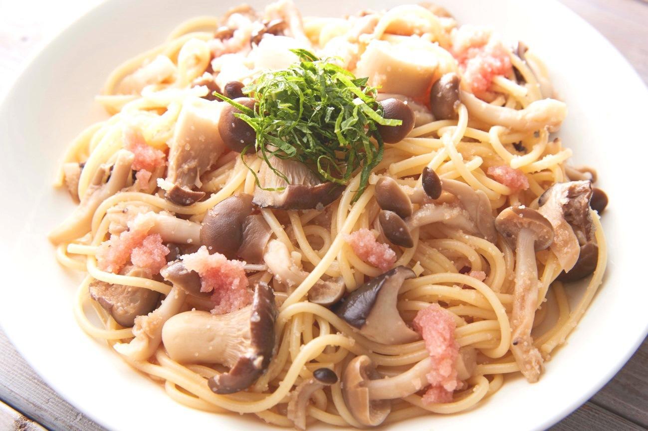 きのことたらこの和えるだけパスタ