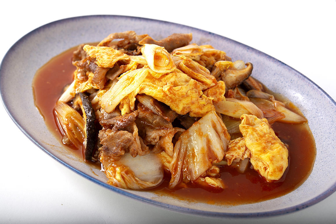 白菜と白ネギと豚肉の卵炒め ケチャップ風味