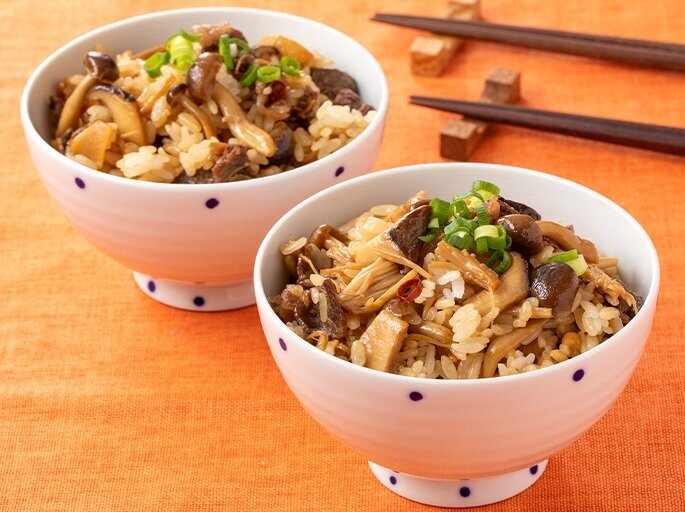 きのこと牛肉の甘辛混ぜご飯