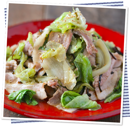レタスと豚肉の塩昆布蒸し