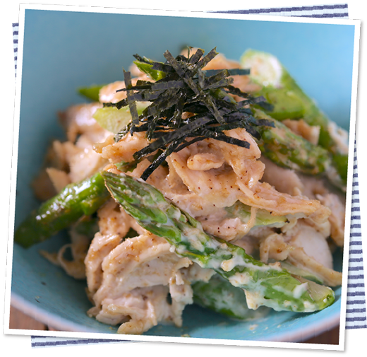 アスパラガスとささみのゴママヨあえ